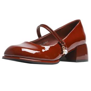 Josiny | 2026 New Style Spring Autumn Wedding Pearl Red Mary Jane Shoe Coarse Heel