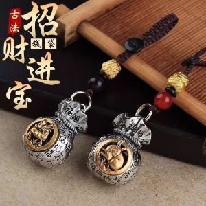 已开光 招财 百福钱袋钥匙扣日进斗金钱袋钥匙链转转挂件挂饰男女礼物车载摆件礼物 Fortune Momfu Money Bag Key Chain Day Money Bag Key Chain Turn Pendant Hanging Decoration for Men and Women Gifts Car Decoration Gift