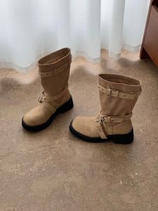 CAIZINI | Autumn Winter Round Toe Belt Buckle Mid Calf Boots Ankle Booties
