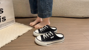 Womens casual closed-toe canvas shoes thick sole slip-on backless