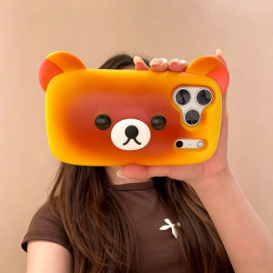 EOENKK | Cute Rilakkuma Bread Silicone Phone Case For iPhone 13 14 15 16 17 Pro Max 15 16 17 Pro Shockproof Cartoon INS Soft Phone Cover