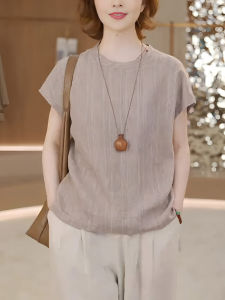 UYFY | Áo thun nữ tay ngắn cổ tròn giản dị thường ngày nghệ thuật mới mùa hè đa năng đi làm áo thun cotton phong cách đường phố rộng rãi