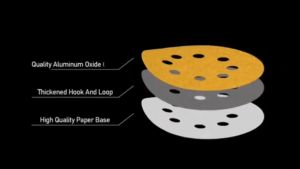 กระดาษทราย กระดาษทรายแปะ กระดาษทรายกลมสีเหลือง 5นิ้ว 8รู จำนวน100แผ่น กระดาษทรายกลมหลังขน มีเบอร์80 100 120 150 180 220 320 400
