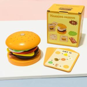Childrens Wooden Toy Realistic Burger Sandwich Kit Matching Educational Assembly Game House Role Play Toy for Boys And Girls