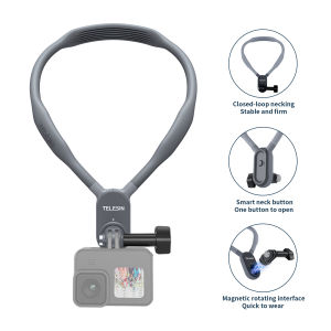 Telesin Silicon Neck Mount for GoPro Hero 13/12/11/10/9/8/7/6/5/MAX DJI osmo Action 5 4 3 Insta360 Ace Pro X4 X3 for Vlog Shoot Neck Holder for Action Camera Accessories