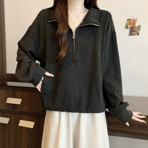 Stylish French Elegant Half Zip Loose Leisure Fleece Sweatshirt