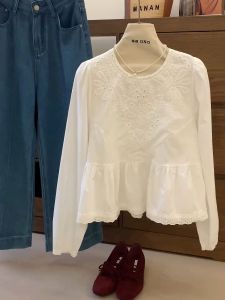 KK · Studio Selected Recommend ~ French Hollow Embroidered Shirt Womens Early Autumn Stylish Unique Chic Tops