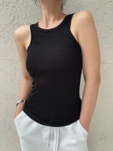 Spicy Girl Black round Neck Ribbed Cross Back Tank Top Women Summer Casual Sports Innerwear Outerwear Short Sleeveless Shirt