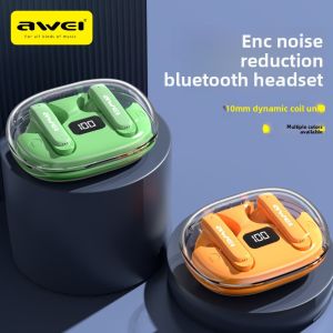 AWEI T86 Bluetooth 5.3 Wireless Earphones Noise Reduction Call Function Gaming Headsets Cross-Border Four Mic ENC