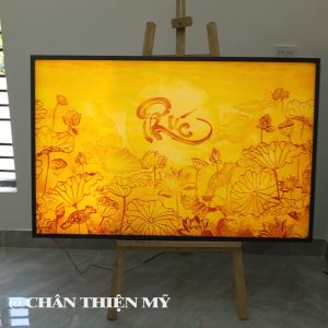 Đèn Hào Quang Trúc Chỉ In Ngang Hoa Sen Chữ Phúc Trang Trí Bàn Thờ Phòng Thờ Treo Tường TC-TN-27