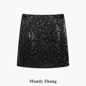 Shiny Silver Sequins Skirt Female Spring Summer High Waist Hip Hugging Short