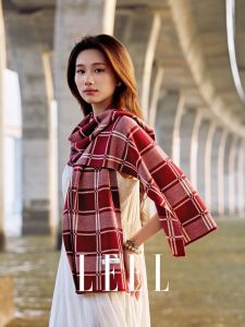 ผ้าพันคอถักผสมขนสัตว์สองด้านสีแดงลายสก็อต LEEL ของขวัญวันหยุดสำหรับผู้หญิงในฤดูหนาว ผ้าพันคอแบบสวมหัวแบบถักสองด้าน