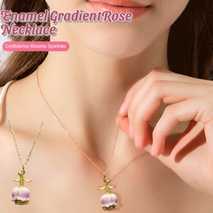 Gradient Rose Necklace Elegant Temperament Necklace Gold Color High-Grade Fashion Jewelry For Women Girls Gift