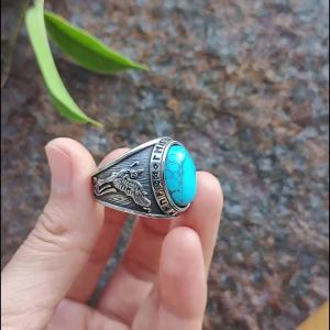 2024 New Fashion 316L Stainless Steel Viking Rune and Wolf Ring with Green Zircon Biker Cool Jewelry Wholesale Gift