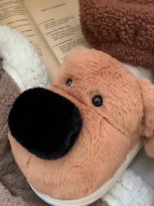 Cute Cartoon Couple Fashionable Plush Slippers Anti-Slip Warm Cotton Slippers for Men And Women Home Indoor Shoes Black Nose Dog