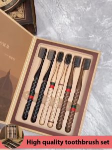 Set of 6 Premium Soft Bristle Toothbrushes German machine hair transplantation binchotan charcoal bristles high long lasting bristle 0.15mm fine hair bristles family toothbrush economy travel portable set with protective cover Personal use or gift giving