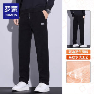 Romon Mens Fleece Lined Casual Pants Thickened Straight Leg Winter Warm Sport Trousers Fashionable Urban Style Polyester Fiber