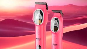 KEMEI Professional Hair Clipper SET USB Rechargeable Electric Barber with LCD Display 0mm Trimmer Pink KM-8502