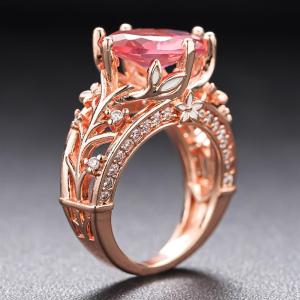 Huitan Leaf Ring for Women Inlaid Sparkling Red Cubic Zirconia Fashion Aesthetic Wedding Engagement Accessories Elegant Jewelry