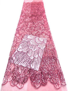 Wholesale Luxury African Lace Fabric Purple Beaded French New African Fabrics 2026 Sequins Tulle Lace Fabrics For Dresses Sewing
