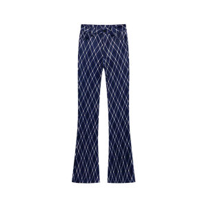 TIDEEAGLE High Waist Draped Slimming Blue Plaid Bell Bottom Pants Womens Casual Trousers Spring Summer New Arrival