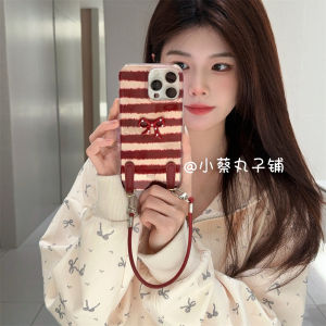 Red Wine Color Atmosphere INS Polka Dot Butterfly Knot  16Promax Phone Case New 13 14Pro Women 15Promax with Lanyard 16Pro Laser Phone Case Cartoon