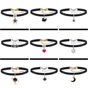 Fashionable Short Black Choker Necklace for Women Clavicle Chain Stylish Personality Miniature Alloy Pendant Jewelry Accessory