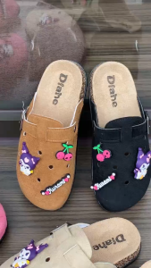 New Womens Closed-Toe Clog Sandals Korean Style Fashionable and Cute Cartoon Canvas Sandals Rubber Non-Slip Sole Stylish Canvas Clog Sandals Adjustable Buckle Clog Sandals Comfortable Breathable Casual Outdoor Sandals 0127523