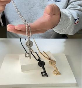 Kemstone Stainless Steel Mens Key Necklace Black Silver Gold Plated Saint Benedict Pendant Necklaces Jewelry