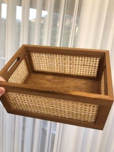 Rustic Wicker Storage Basket Japanese Style Desktop Solid Wood Storage Box Vintage Snack Cosmetic Home Organization Basket