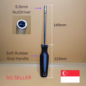 Ready stock in Sg - 5.5mm Nutdriver with soft rubber grip handle. Total length 258mm