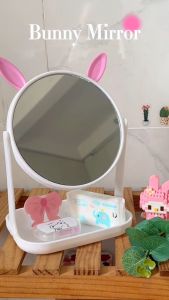 (ẢNH THẬT) Gương Trang Điểm Để Bàn Tai Thỏ Chân Vuông Có Khay Đựng Đồ
