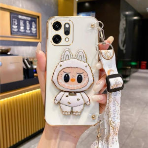 Phone Case OPPO Reno14 F Reno14 Pro Reno 14 14Pro 14F 5G Casing New Hot Design Electroplated Silicone Soft Cover with Cute Labubu Cosmetic Mirror Stand and Lanyard 2025