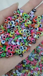 iYOE 50pcs 6/8/10mm Mix Evil Eye Spacer Bead Flat Round Turkish Eye Resin Beads For Making Bracelet Necklace Earring Phone Chain