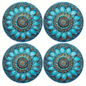 Bộ Khăn Trải Bàn VIKAMA 4 Món Phong Cách Châu Âu Cổ Điển Màu Xanh Dương Và Vàng Chất Liệu Polyester Không Dệt Phụ Kiện Trang Trí Bàn Ăn Cho Các Buổi Tiệc Tùng Ngày Lễ