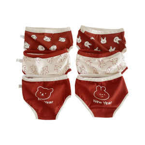 Childrens Underwear New Years Cartoon Rabbit Plaid Cotton Baby Shorts Boys Girls Triangle Pants Comfortable Skin-Friendly Four Seasons