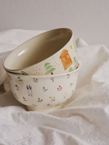 Large Size Handmade Ceramic Bowl Creative Handmade Retro Rice Bowl Salad Bowl Japanese Noodles Soup Bowl High Aesthetic Value