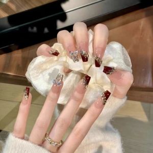 New Year Handmade Nail Art Wearing Butterflies Knot Flashing Small Fragrant Diamond Pile Diamond Nail Art Pieces Bright Color