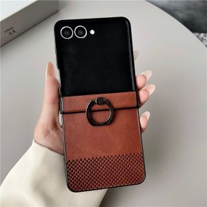 Hinge Protection Leather Phone Case For Samsung Galaxy Z Flip 8 7 FE 6 5 4 3 Ring Holder Woven Texture Shockproof Hard Cover