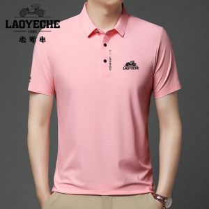 Mens Silk Short Sleeve Polo Shirt Fashionable Half Sleeve True Silk Cool Feeling Breathable Solid Color Standard Fit Casual Wear
