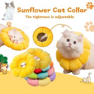 Pet Dog Cat Elizabeth Anti-licking Collar Sunflower Shape Soft Cute Cotton Head Cover Pillow
