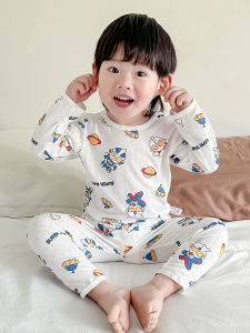 Childrens Bamboo Fiber Sleepwear Long Sleeve Thin Home Clothes Set for Boys And Girls Suitable for Spring Summer Seasons