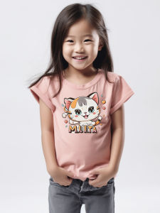 Girls Short Sleeve T-Shirt Pure Cotton Summer Childrens Clothing Cartoon Cat Kids Tops Breathable Soft Fabric for Girls of All Ages