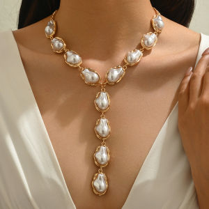 Dây Chuyền Choker Ngọc Trai Giả Phong Cách Baroque Vàng Cổ Điển Có Thể Điều Chỉnh Kiểu Dáng Y Trang Sức Thời Trang Nổi Bật Dành Cho Nữ Hình Dạng Không Đều