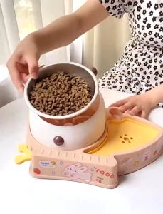 petme 💎 Little Bee Pet Bowl ชามให้อาหารและน้ำอัตโนมัติ ชามแมวและสุนัขลายผึ้งน้อยน่ารัก เหมาะสำหรับสัตว์เลี้ยงแสนรัก