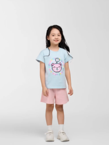 Bộ quần áo bé gái Bigfox Miss Meow mùa hè size đại vải cotton in gấu cỡ 36911 tuổi 30kg 40kg