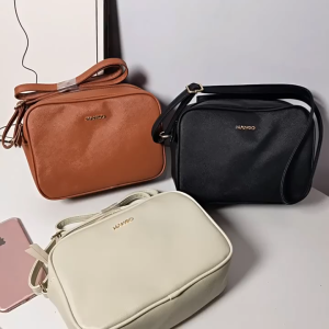 MANGO Crossbody Sling Shoulder Camera Bag (Black Off White Camel)