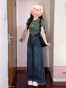 กางเกงยีนส์ทรงหลวมเอวสูงทรงตรงขากว้างสำหรับผู้หญิง กางเกงขายาวทรงหลวมสไตล์สตรีทอเมริกัน กางเกงขายาวทรงหลวมสำหรับผู้หญิง