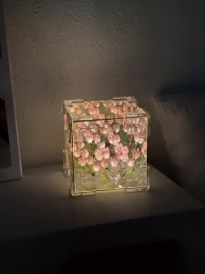 Tulip Sea Lamp Box DIY Kit 20 Bunga | Lampu Malam LED Bunga Tulip Kubus Rubik | Lampu Malam Led Cermin 10*10cm/DIY Tulip Lampu Malam Led Cermin Lampu Untuk Hadiah Ulang Tahun Pacar