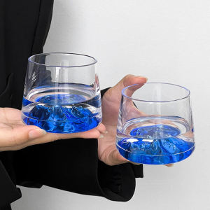 Japanese Style Deep Blue Fuji Mountain Crystal Glass Cup Women High Aesthetic Value Coffee Cup Wine Glasses View Mountain Cup